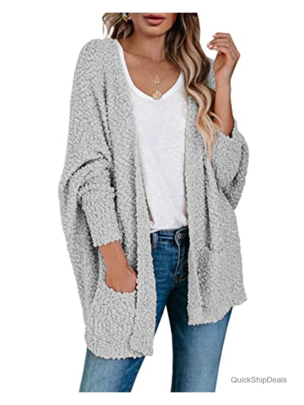 Chunky Popcorn Cardigan Oversized Cozy Long Batwing Sleeve Knit Sweater with